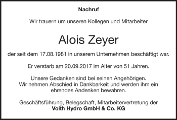 Traueranzeige von Alois Zeyer von Heidenheimer Zeitung