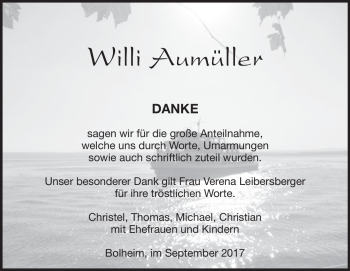 Traueranzeige von Willi Aumüller von Heidenheimer Zeitung