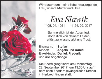 Traueranzeige von Eva  Slawik von Heidenheimer Zeitung