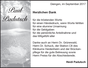 Traueranzeige von Paul Padutsch von Heidenheimer Zeitung