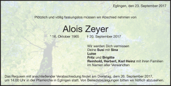 Traueranzeige von Alois Zeyer von Heidenheimer Zeitung