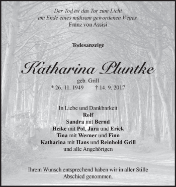 Traueranzeige von Katharina Pluntke von Heidenheimer Zeitung