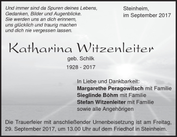 Traueranzeige von Katharina Witzenleiter von Heidenheimer Zeitung