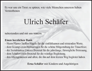 Traueranzeige von Ulrich Schäfer von Heidenheimer Zeitung