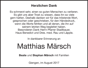 Traueranzeige von Matthias Märsch von Heidenheimer Zeitung