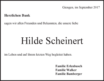 Traueranzeige von Hildegardt Scheinert von Heidenheimer Zeitung