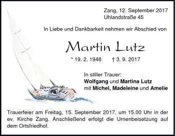 Traueranzeige von Martin Lutz von Heidenheimer Zeitung