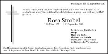 Traueranzeige von Rosa Strobel von Heidenheimer Zeitung