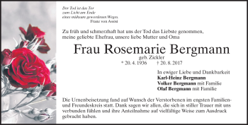 Traueranzeige von Rosemarie Bergmann von Heidenheimer Zeitung
