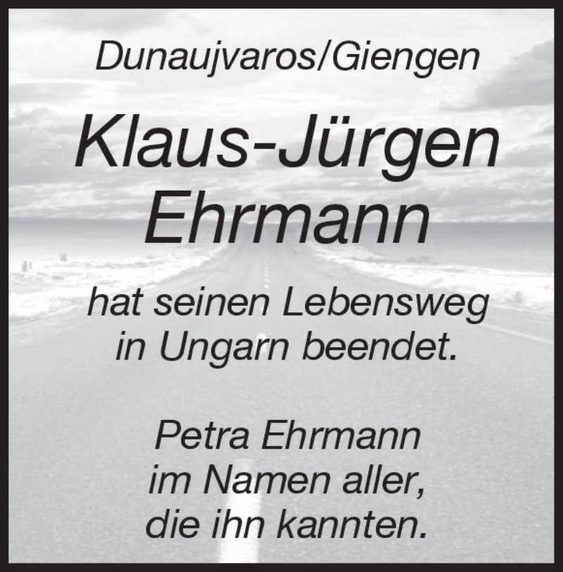  Traueranzeige für Klaus-Jürgen Ehrmann vom 24.01.2018 aus Heidenheimer Zeitung