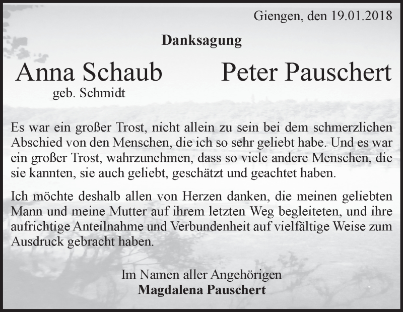  Traueranzeige für Peter Pauschert vom 19.01.2018 aus 