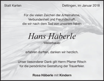 Traueranzeige von Hans Häberle von Heidenheimer Zeitung