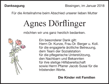 Traueranzeige von Agnes Dörflinger von Heidenheimer Zeitung
