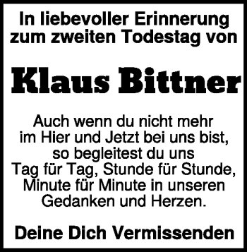 Traueranzeige von Klaus Bittner von Heidenheimer Zeitung