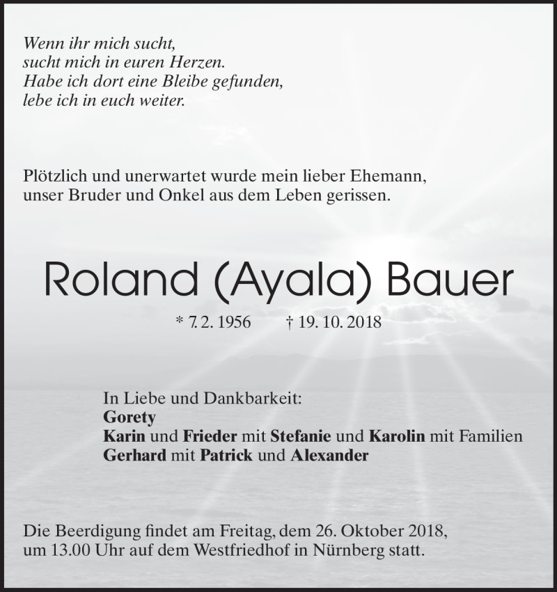  Traueranzeige für Roland Bauer vom 24.10.2018 aus Heidenheimer Zeitung