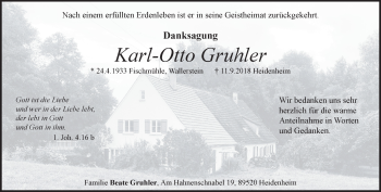 Traueranzeige von Karl-Otto Gruhler 