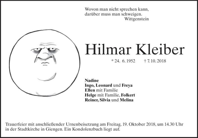  Traueranzeige für Hilmar Kleiber vom 10.10.2018 aus Heidenheimer Zeitung