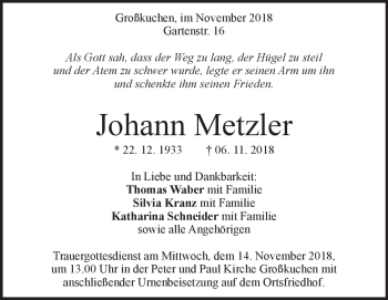 Traueranzeige von Johann Metzler von Heidenheimer Zeitung