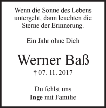 Traueranzeige von Werner Baß von Heidenheimer Zeitung
