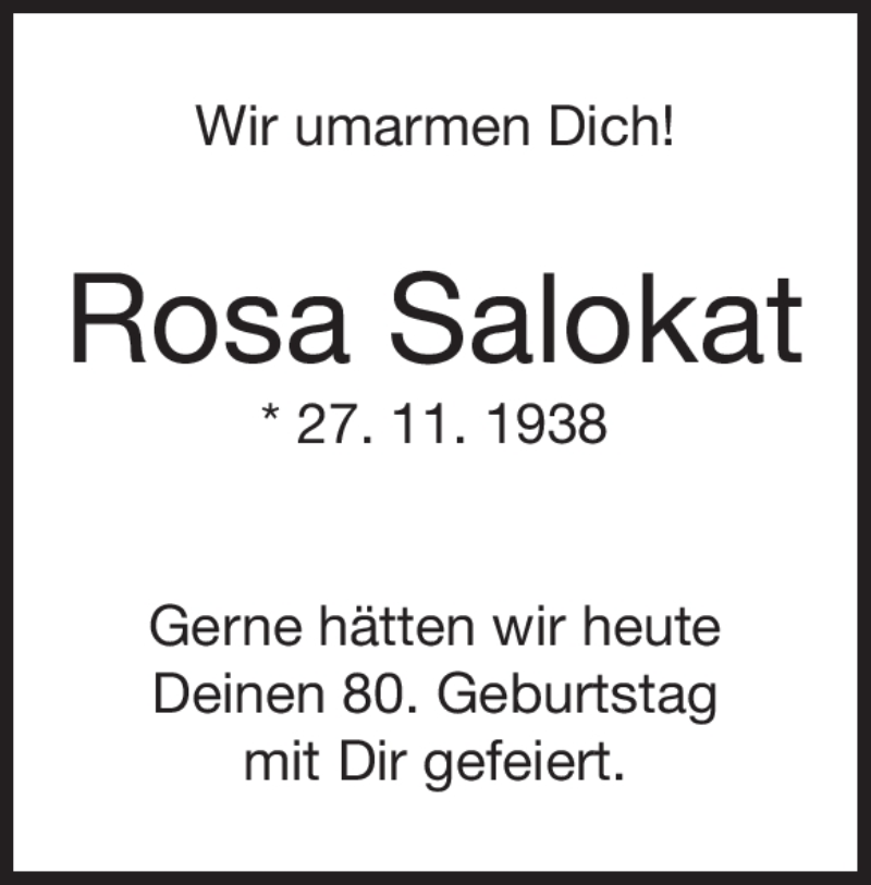  Traueranzeige für Rosa Salokat vom 27.11.2018 aus Heidenheimer Zeitung
