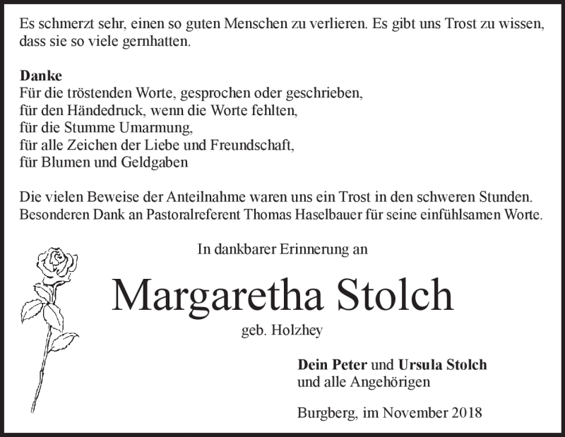  Traueranzeige für Margarethe Stolch vom 07.12.2018 aus Heidenheimer Zeitung