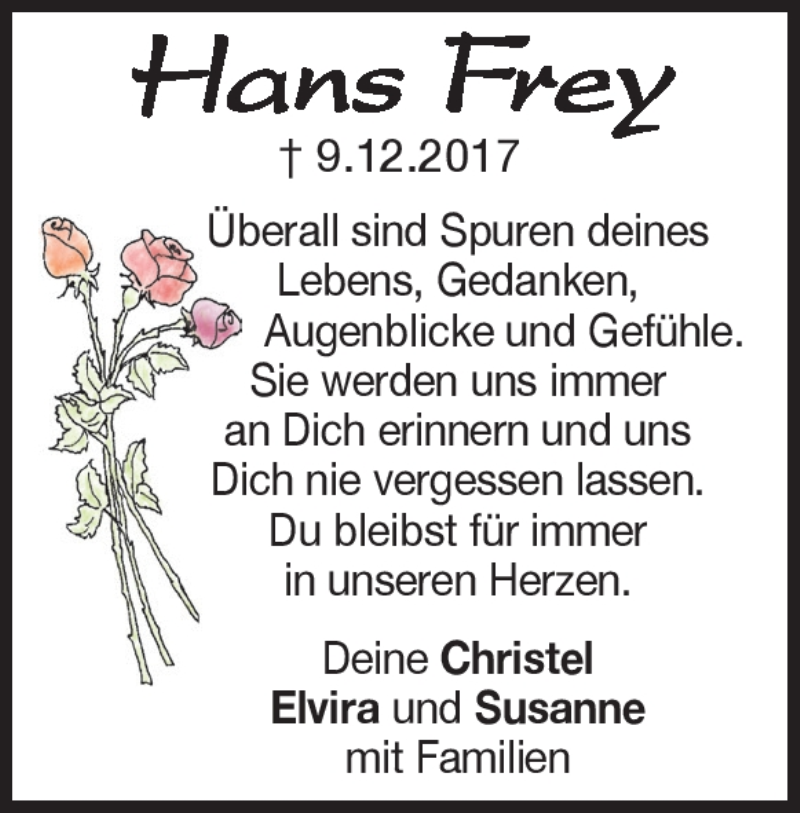  Traueranzeige für Hans Frey vom 08.12.2018 aus Heidenheimer Zeitung