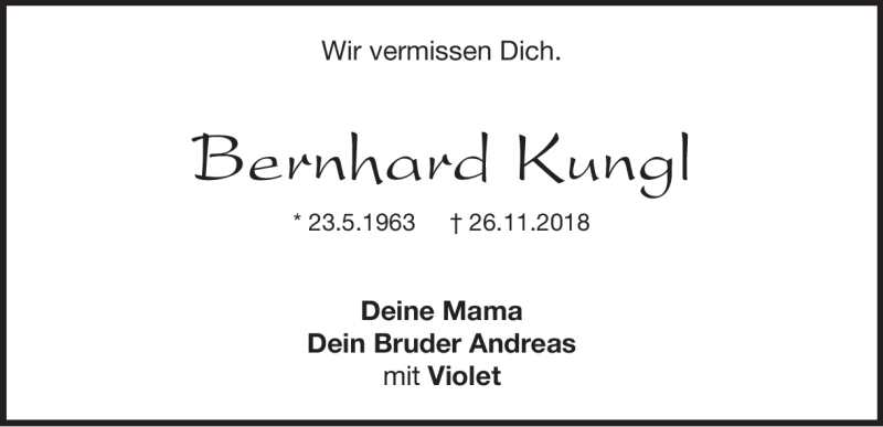  Traueranzeige für Berndhard Kungl vom 11.12.2018 aus Heidenheimer Zeitung