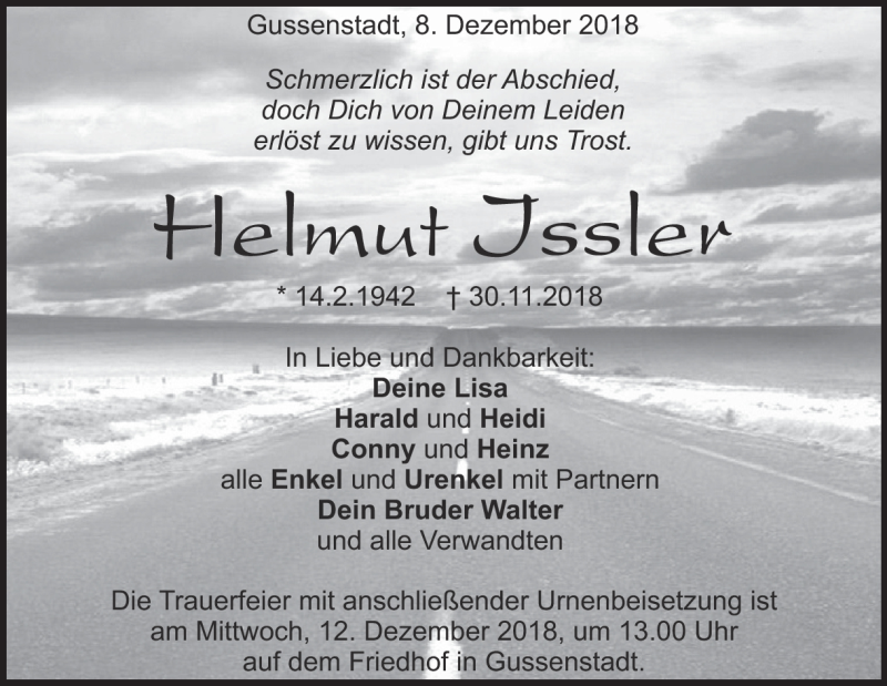  Traueranzeige für Helmut Issler vom 08.12.2018 aus Heidenheimer Zeitung