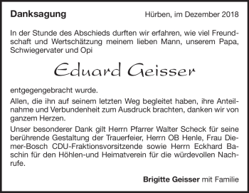 Traueranzeige von Eduard Geisser von Heidenheimer Zeitung