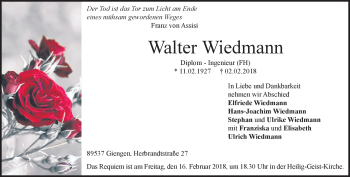 Traueranzeige von Walter Wiedmann von Heidenheimer Zeitung