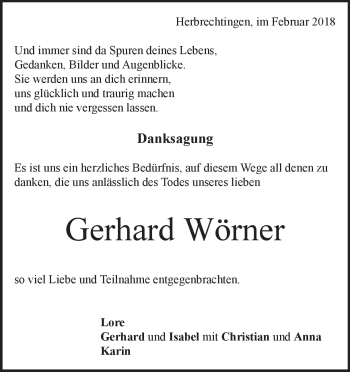 Traueranzeige von Gerhard Wörner von Heidenheimer Zeitung