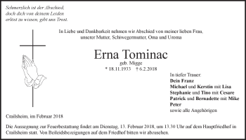 Traueranzeige von Erna Tominac von Heidenheimer Zeitung