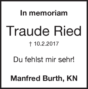 Traueranzeige von Traude Ried von Heidenheimer Zeitung