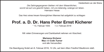 Traueranzeige von Hans Peter Ernst  Kicherer von Heidenheimer Zeitung