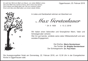 Traueranzeige von Max Gerstenlauer von Heidenheimer Zeitung