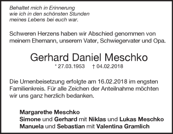 Traueranzeige von Gerhard Meschko von Heidenheimer Zeitung