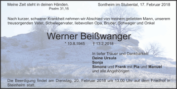 Traueranzeige von Werner Beißwanger von Heidenheimer Zeitung