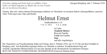 Traueranzeige von Helmut Ernst von Heidenheimer Zeitung