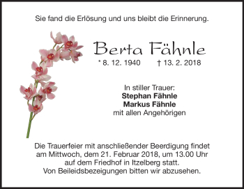 Traueranzeige von Berta Fähnle von Heidenheimer Zeitung