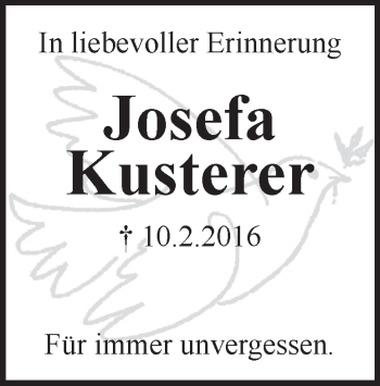 Traueranzeige von Josefa Kusterer 