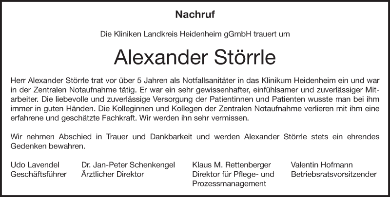  Traueranzeige für Alexander Störrle vom 28.03.2018 aus 