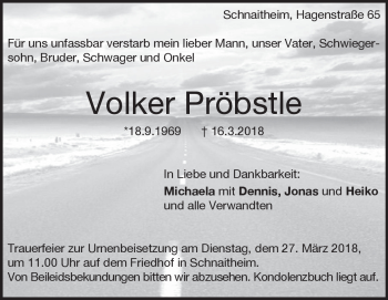 Traueranzeige von Volker Pröbstle von Heidenheimer Zeitung