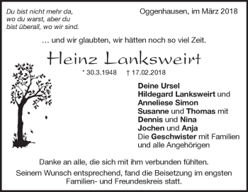 Traueranzeige von Heinz Lanksweirt von Heidenheimer Zeitung