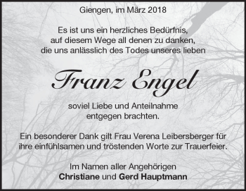 Traueranzeige von Franz Engel von Heidenheimer Zeitung