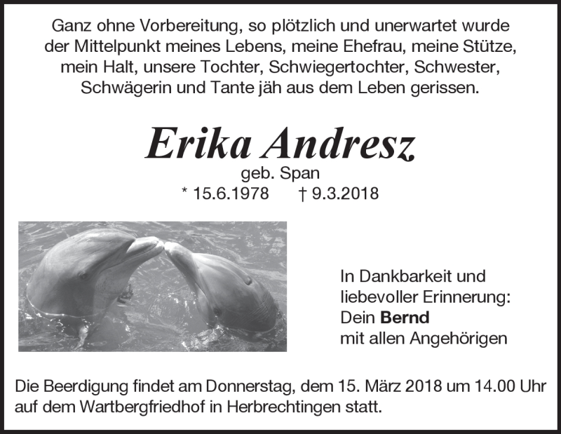  Traueranzeige für Erika Andresz vom 14.03.2018 aus Heidenheimer Zeitung