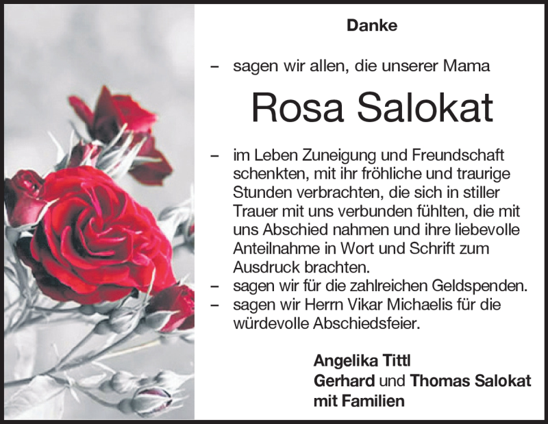  Traueranzeige für Rosa Salokat vom 28.04.2018 aus Heidenheimer Zeitung