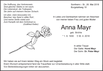Traueranzeige von Anna Mayr von Heidenheimer Zeitung
