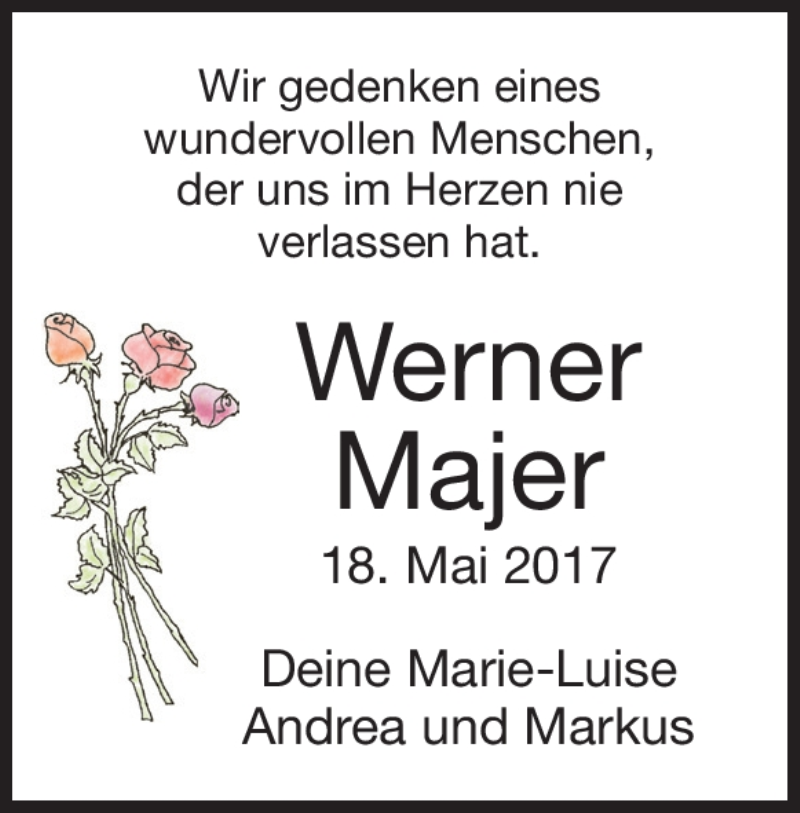  Traueranzeige für Werner Majer vom 18.05.2018 aus Heidenheimer Zeitung