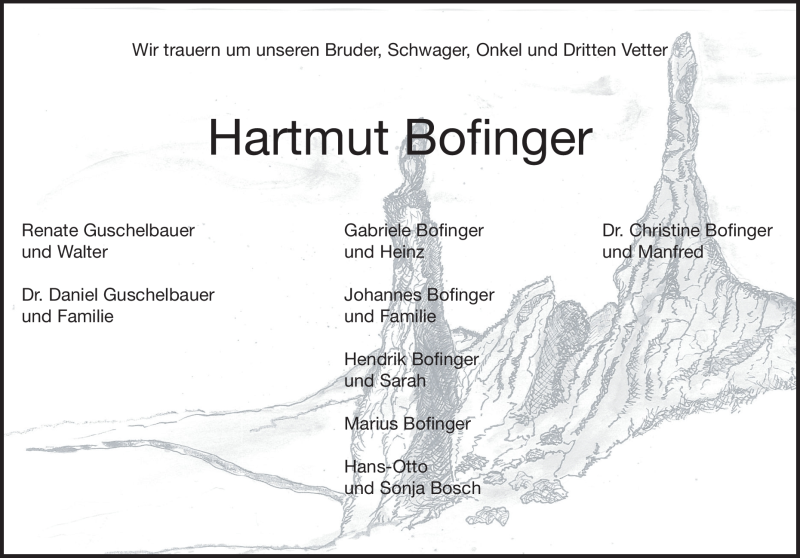 Traueranzeige für Hartmut Bofinger vom 12.05.2018 aus Heidenheimer Zeitung