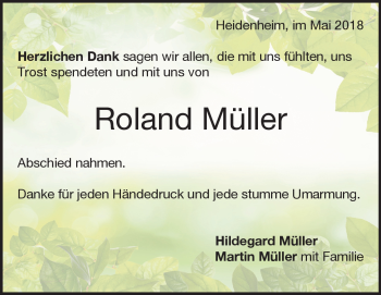 Traueranzeige von Roland Müller von Heidenheimer Zeitung